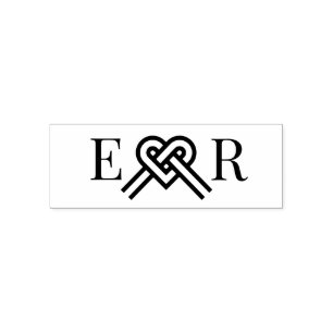 Tampon Auto-encreur Forme de cœur Nœud d'amour Couple 2 Monogramme ini