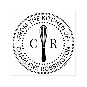 Tampon Auto-encreur Fouet Ustensile de Cuisine 2 Monogramme Initial No