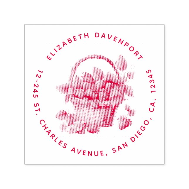 Tampon Auto-encreur Fraises fraîches dans un panier d'osier Adresse (Design)