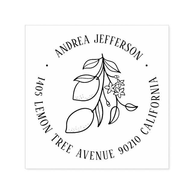 Tampon Auto-encreur Fruit citron et fleur Nom personnalisé Adresse de  (Design)