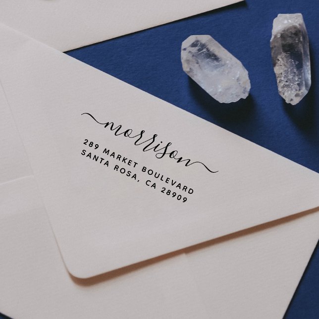 Tampon Auto-encreur Fuchsia Nom de famille et adresse de retour manusc (Créateur téléchargé)