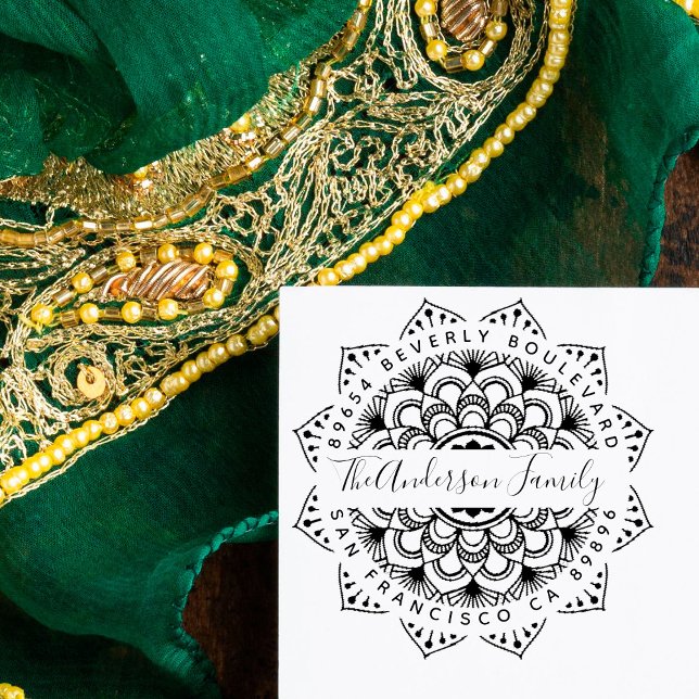 Tampon Auto-encreur Fun Green Mandala Nom de famille Adresse de retour (Créateur téléchargé)