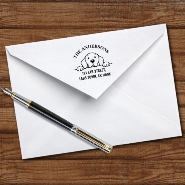 Tampon Auto-encreur Funny Labrador Nom de famille Adresse de retour (Funny Labrador Family Name Return Address Self-inking Stamp for Labrador Owners.  Cartoon Design.)