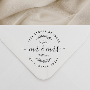 Tampon Auto-encreur Futur feuillage moderne Adresse de mariage M. Mme