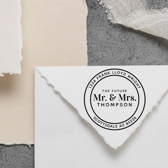 Tampon Auto-encreur Futur M. et Mme Mariage Rond Adresse de retour (Créateur téléchargé)