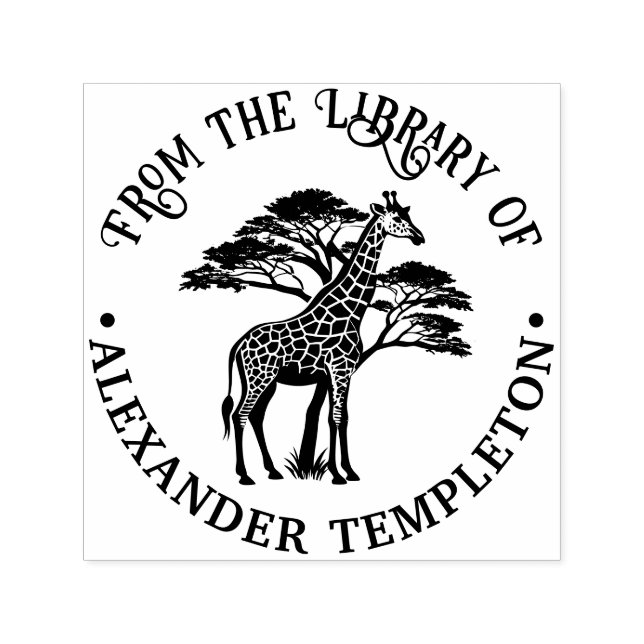 Tampon Auto-encreur Girafe tachetée par la bibliothèque d'arbres Nom d (Design)