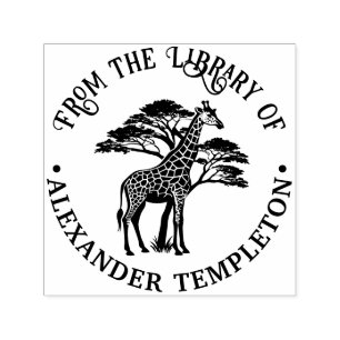 Tampon Auto-encreur Girafe tachetée par nom de livre de la bibliothèqu