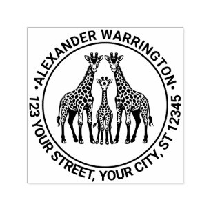 Tampon Auto-encreur Giraffe Family Baby Giraffe Nom Adresse de retour