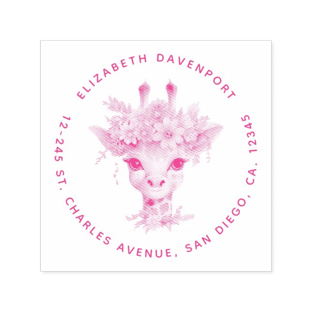 Tampon Auto-encreur Giraffe mignonne à couronne florale (Design)