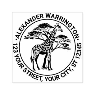 Tampon Auto-encreur Giraffe tachetée par arbre #2 Nom Adresse