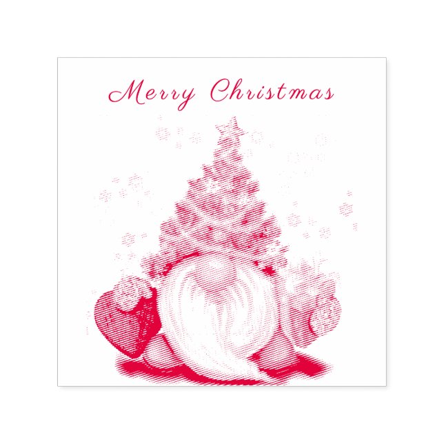 Tampon Auto-encreur Gnome mignonne avec arbre de Noël Casquette et cad (Design)