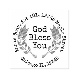 Tampon Auto-encreur God Bless You Bay Laurel with Return Adresse