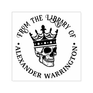 Tampon Auto-encreur Gothique crâne couronné #3 Nom du livre de la bibl