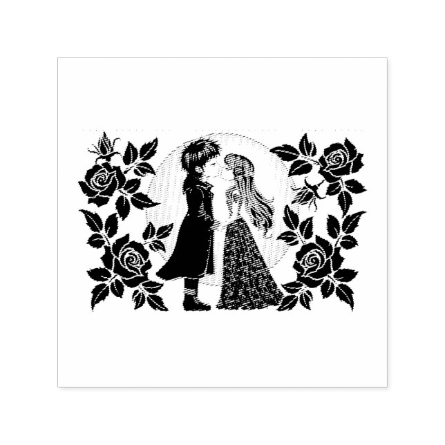 Tampon Auto-encreur Gothique Emo Enfants Kiss Valentine's Day (Design)