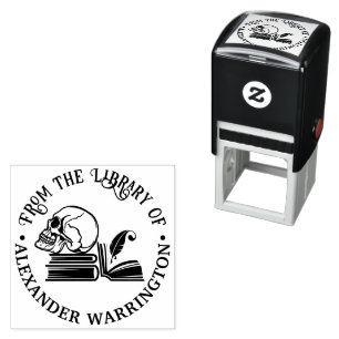 Tampon Auto-encreur Gothique Human Skull Books Quill Library Nom du li