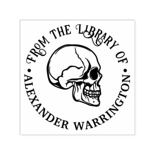 Tampon Auto-encreur Gothique Human Skull Side View Rnd Library Nom du 