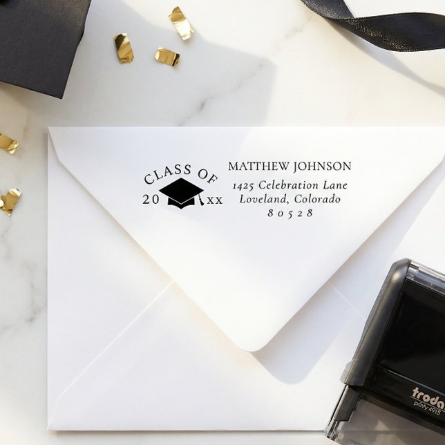 Tampon Auto-encreur Graduation Cap Return Address (Créateur téléchargé)