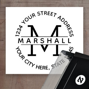 Tampon Auto-encreur Grand monogramme avec nom et adresse de retour