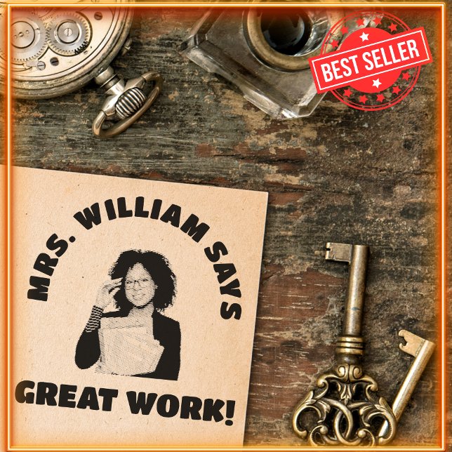 Tampon Auto-encreur Grand Professeur de travail Photo et nom Approuvé  (Créateur téléchargé)