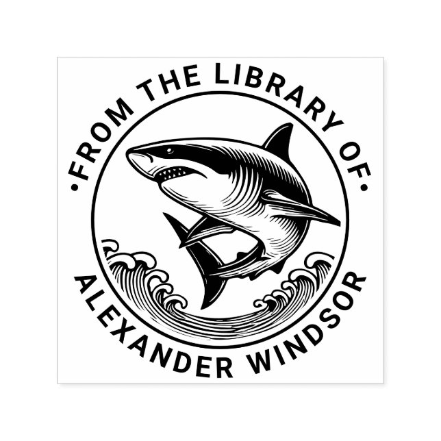 Tampon Auto-encreur Grand requin blanc au-dessus des vagues #2 Nom du  (Design)