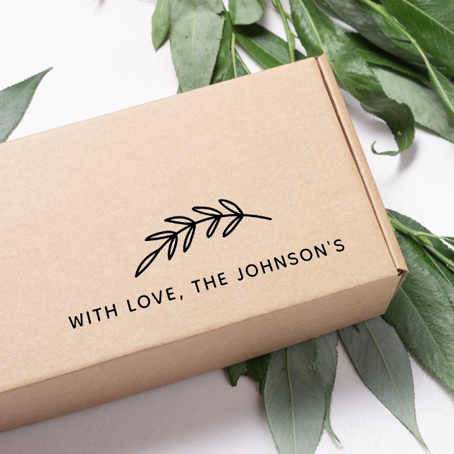 Tampon Auto-encreur Graphisme Feuille Branche Avec Nom de Famille Amou (Graphic Leaves Branch With Love Family Name Self-inking Stamp)