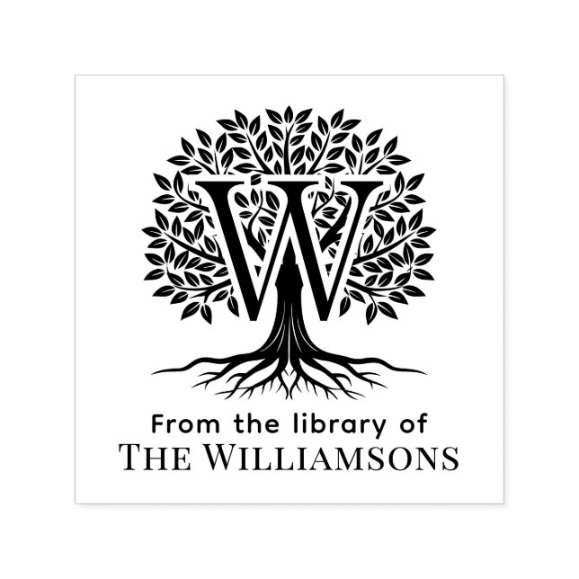 Tampon Auto-encreur Gras Initiale sur Arbre de Vie Nom de la bibliothè (Design)