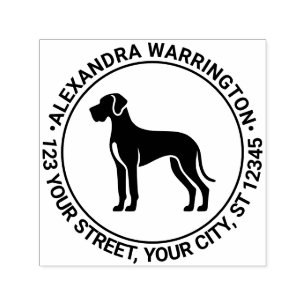 Tampon Auto-encreur Great Dane Dog Standing Silh Nom de retour Adresse