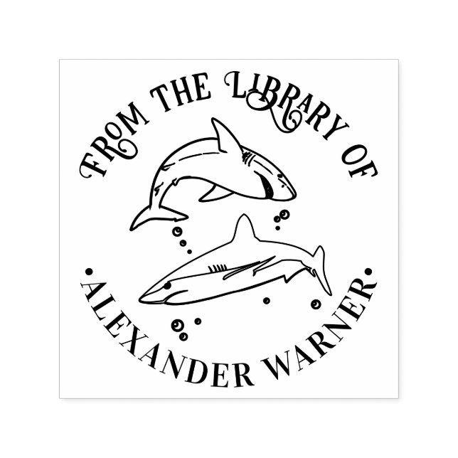 Tampon Auto-encreur Great White Sharks Ocean Theme Round Library Livre (Design)