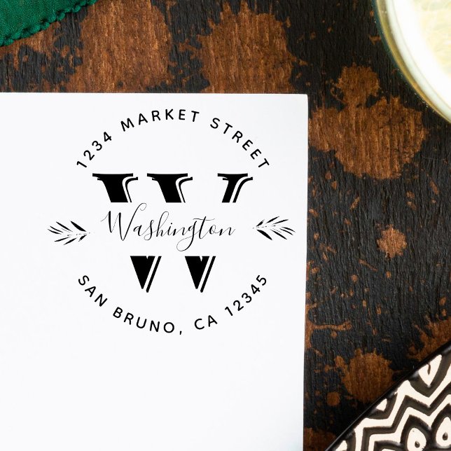 Tampon Auto-encreur Green Olive Branch Nom de famille Adresse de retou (Créateur téléchargé)