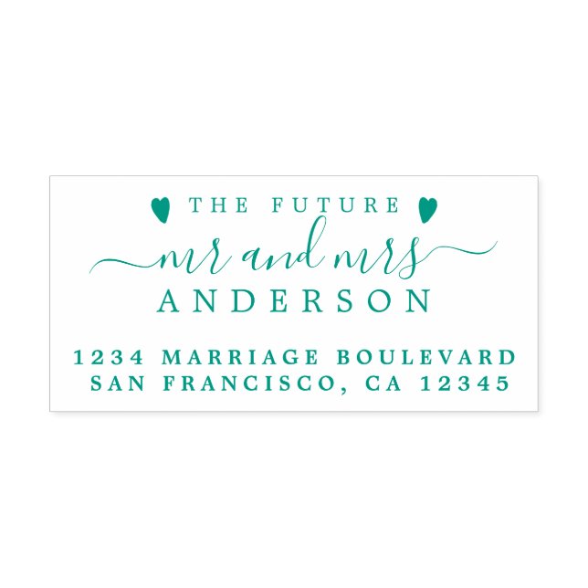 Tampon Auto-encreur Green Script Future M. Mme Mariage Adresse de reto (Design)