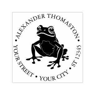 Tampon Auto-encreur Grenouille rustique Amphibien Rond Nom Adresse