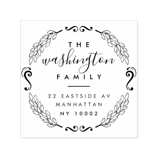 Tampon Auto-encreur Guirlande élégante personnalisée Nom de famille Ad (Design)