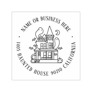Tampon Auto-encreur Halloween Maison hantée Nom personnalisé Adresse d