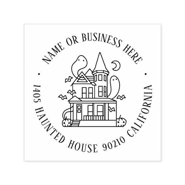Tampon Auto-encreur Halloween Maison hantée Nom personnalisé Adresse d (Design)
