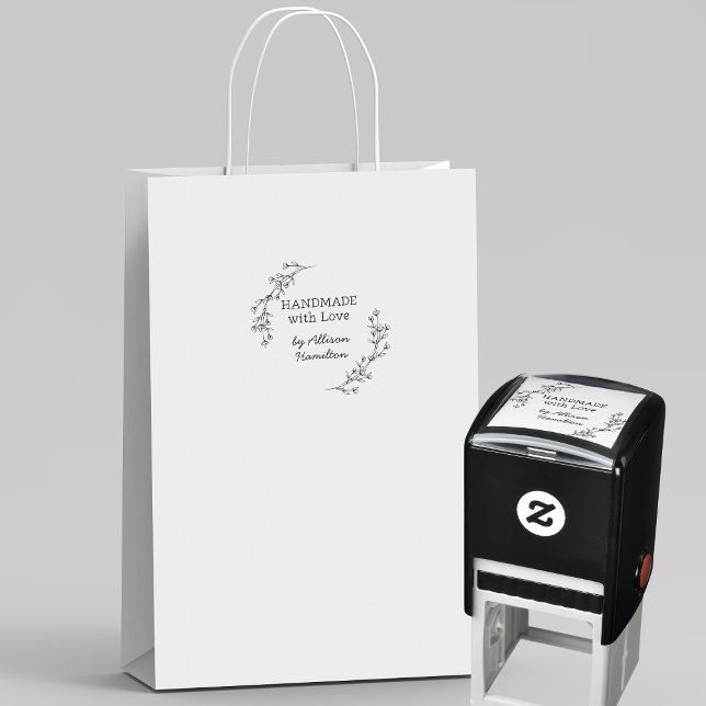 Tampon Auto-encreur Handmade With Love Doodle Wreath Custom Name (Créateur téléchargé)