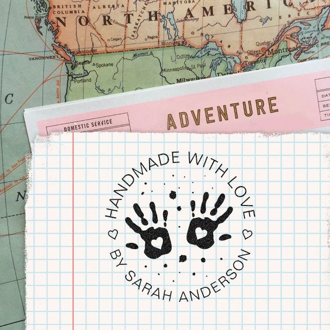 Tampon Auto-encreur Handmade With Love Your Shop And Name (Créateur téléchargé)