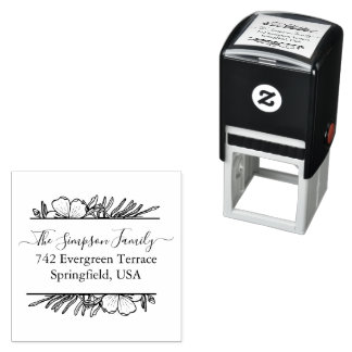 Tampon Auto-encreur Handwritten Family Address Stamp with Wildflowers