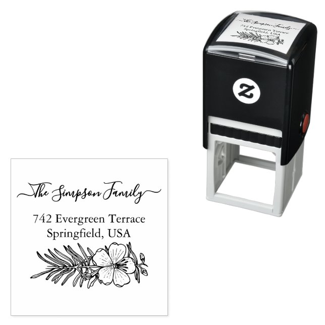 Tampon Auto-encreur Handwritten Family Address Stamp with Wildflowers (En situation)