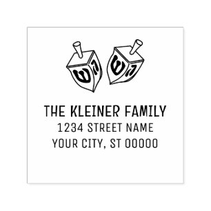 Tampon Auto-encreur Hanoukka Dreidels Nom Adresse de retour