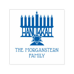 Tampon Auto-encreur Hanukkah Chanukah Ménorah allumée #2 Nom de famill