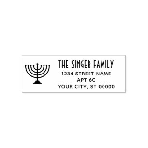 Tampon Auto-encreur Hanukkah Chanukah Menorah Nom Adresse de Retour