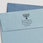 Tampon Auto-encreur Hanukkah Menorah Return Address<br><div class="desc">Share Hanukkah greetings with our festive return address self-inking stamp. Design features your return address details in classic lettering topped by a menorah illustration.</div>