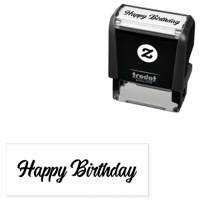 Tampon Auto-encreur Happy Birthday Cursive Script Text (En situation)