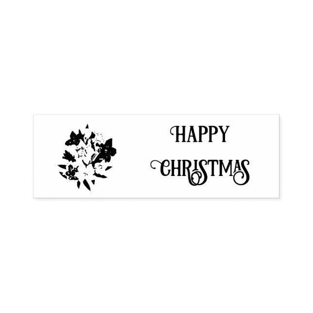 Tampon Auto-encreur Happy Christmas Floral Rubber Stamp (Design)