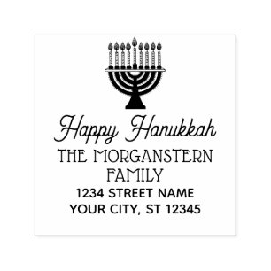Tampon Auto-encreur Happy Hanoukka Chanukah Lit Menorah Nom Adresse