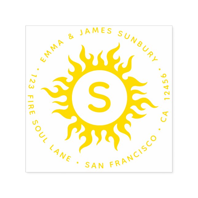 Tampon Auto-encreur Happy Sunny Sun Circle Monogramme - Adresse de ret (Design)