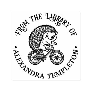 Tampon Auto-encreur Hérisson Mignon sur Bibliothèque de Livre de Bicyc