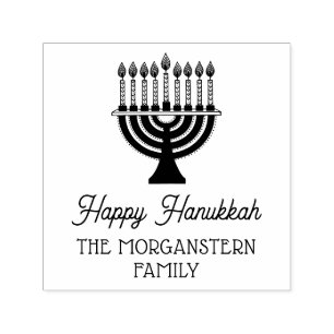 Tampon Auto-encreur Heureux Hanoukka Chanukah Lit Menorah Nom de famil
