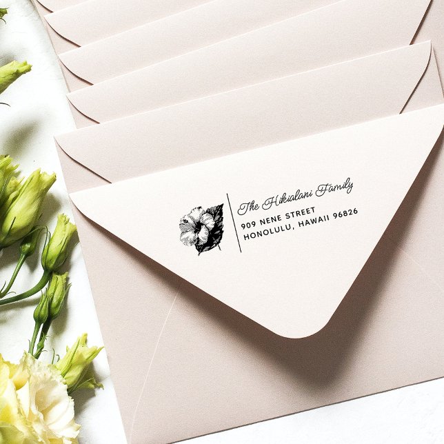 Tampon Auto-encreur Hibiscus Hawaiian Nom de famille Adresse (Créateur téléchargé)