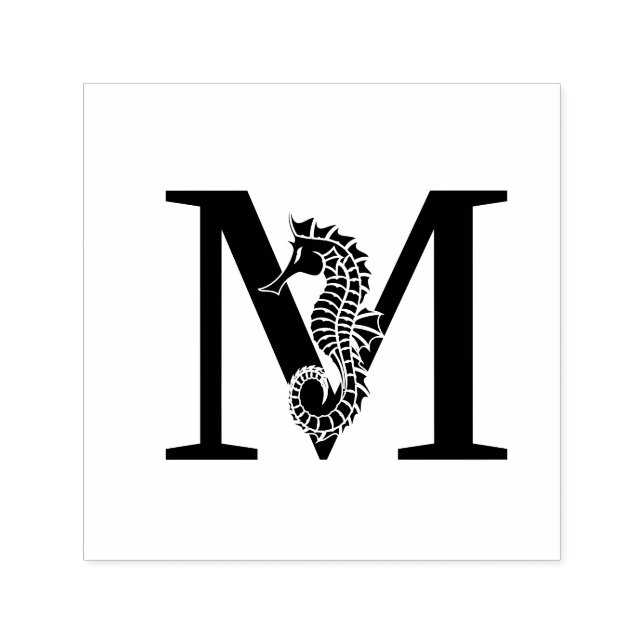 Tampon Auto-encreur Hippocampe doux sur monogramme initial gras unique (Design)